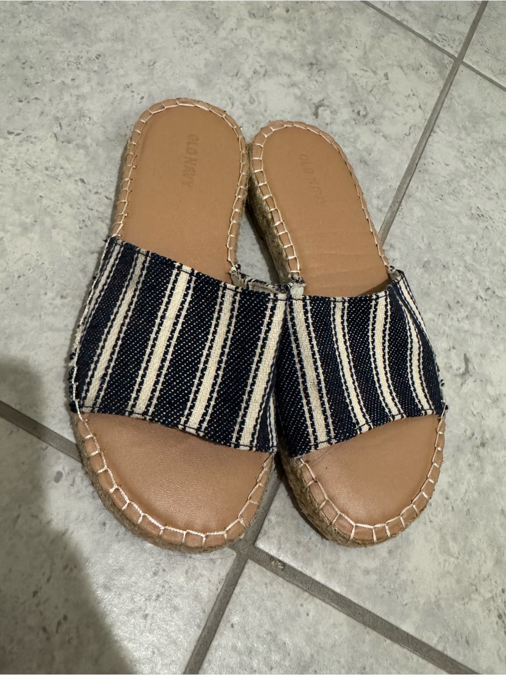 Old Navy Navy And Cream Striped Espadrille Slide Sandals